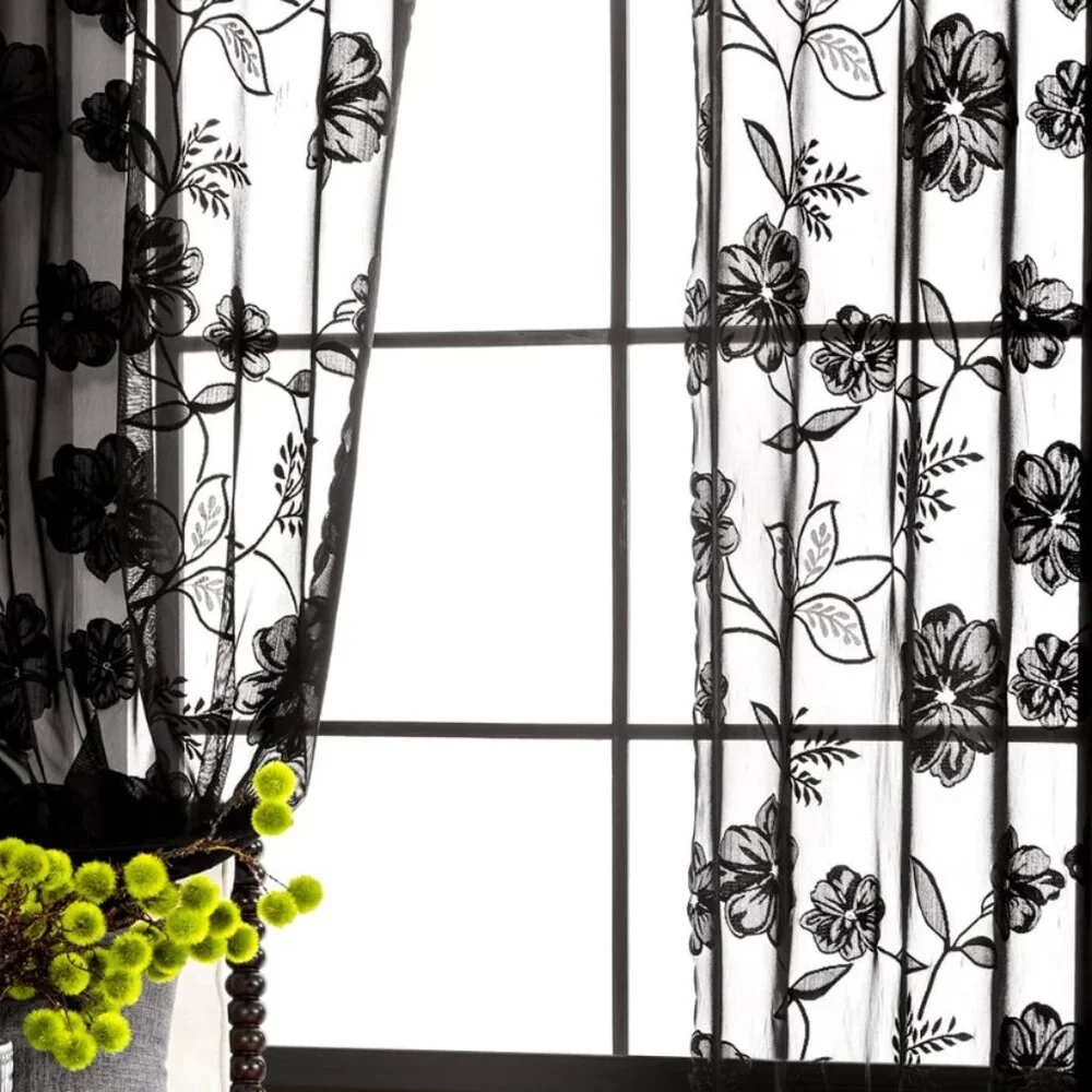 Black Sheer Lace Curtains – 2 Panels, 54